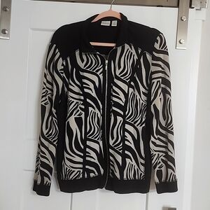 Chico's Zenergy Zebra Animal Print Mesh Zip Jacket Women's 2/Medium Black White